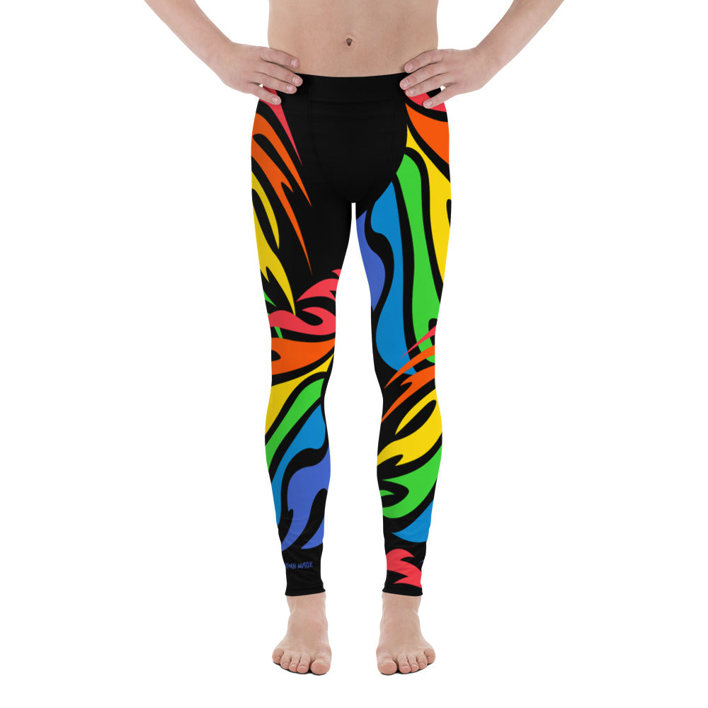 Rainbow Flame Men's Leggings by Unicorn Muscle - Unicorn Muscle
