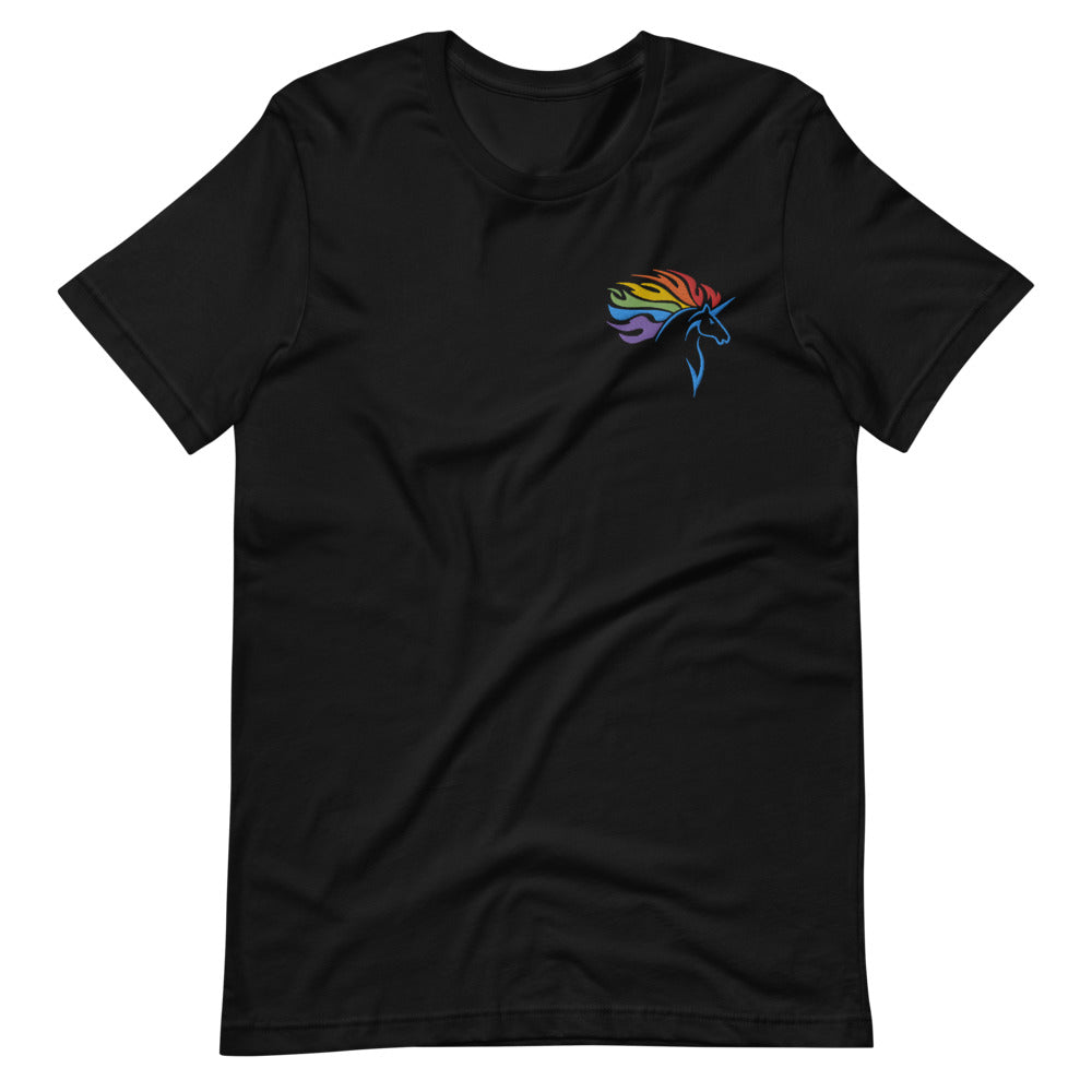 Rainbow Flames Embroidered Tee by Unicorn Muscle - Unicorn Muscle